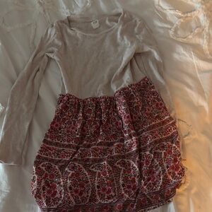 GAP Beige Top with Red Floral Skirt